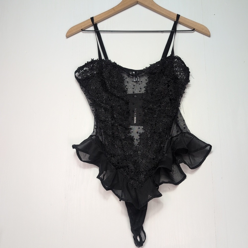 NEW Fashion Nova Bedroom Dreams Mesh Embroidered Sleep Teddy Black Size M - Picture 7 of 9
